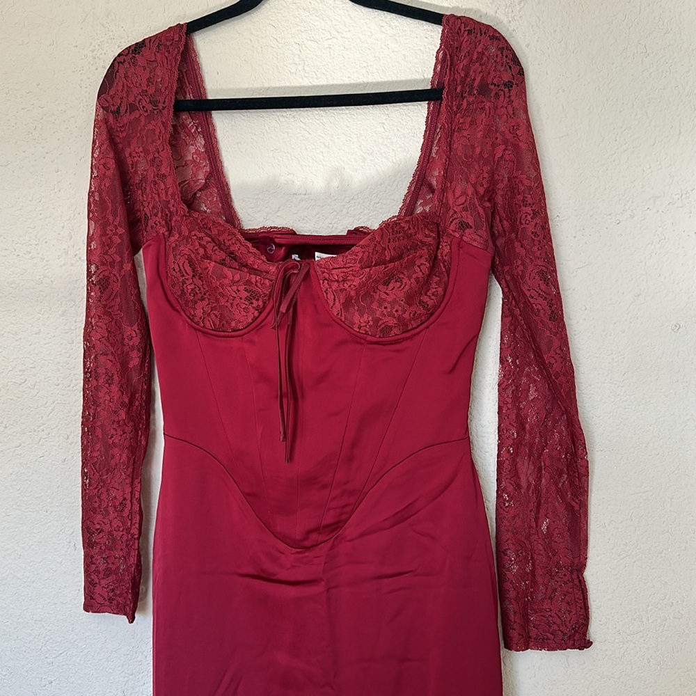 HOUSE OF CB XL A-C 'Perdi' Berry Satin Maxi Dress with Corset NWOT $329 - Picture 15 of 17